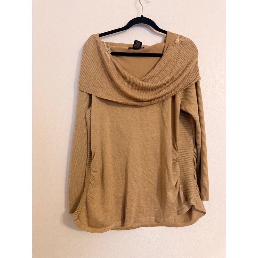 United States Sweaters Womens 2X Tan Metallic Cowl Neck Long Sleeve Shimmer Top